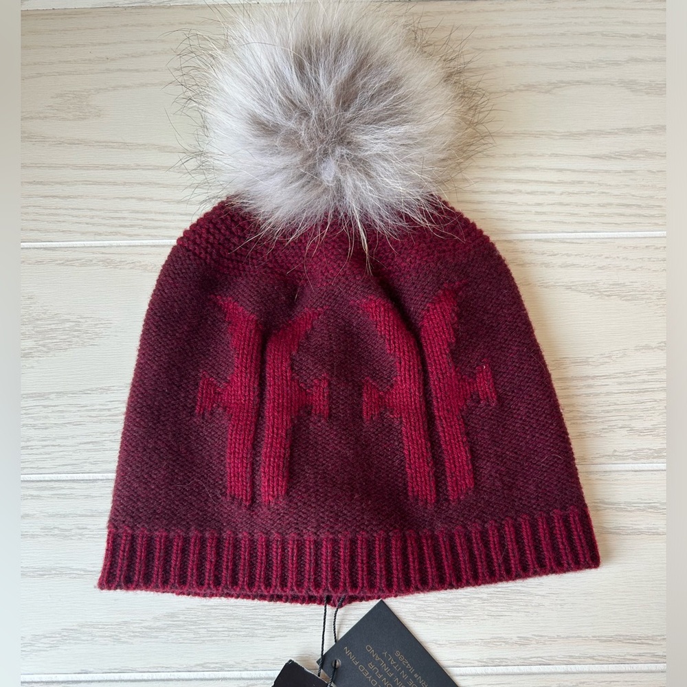 Frye Wool & Cashmere Womens Burgundy Pom Pom Benie Hat NWT